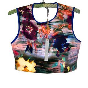 CLOVER CANYON Floral Neoprene Sleeveless Crop Top - blue Multi Size L